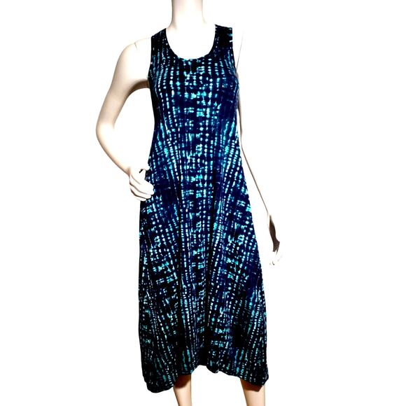 H Halston Studio XS Blue Tie Dye Sleeveless Maxi Dress 100% Cotton - Picture 1 of 8